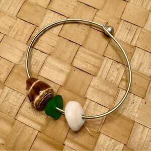 Shell and Sea Glass Bangle Bracelet